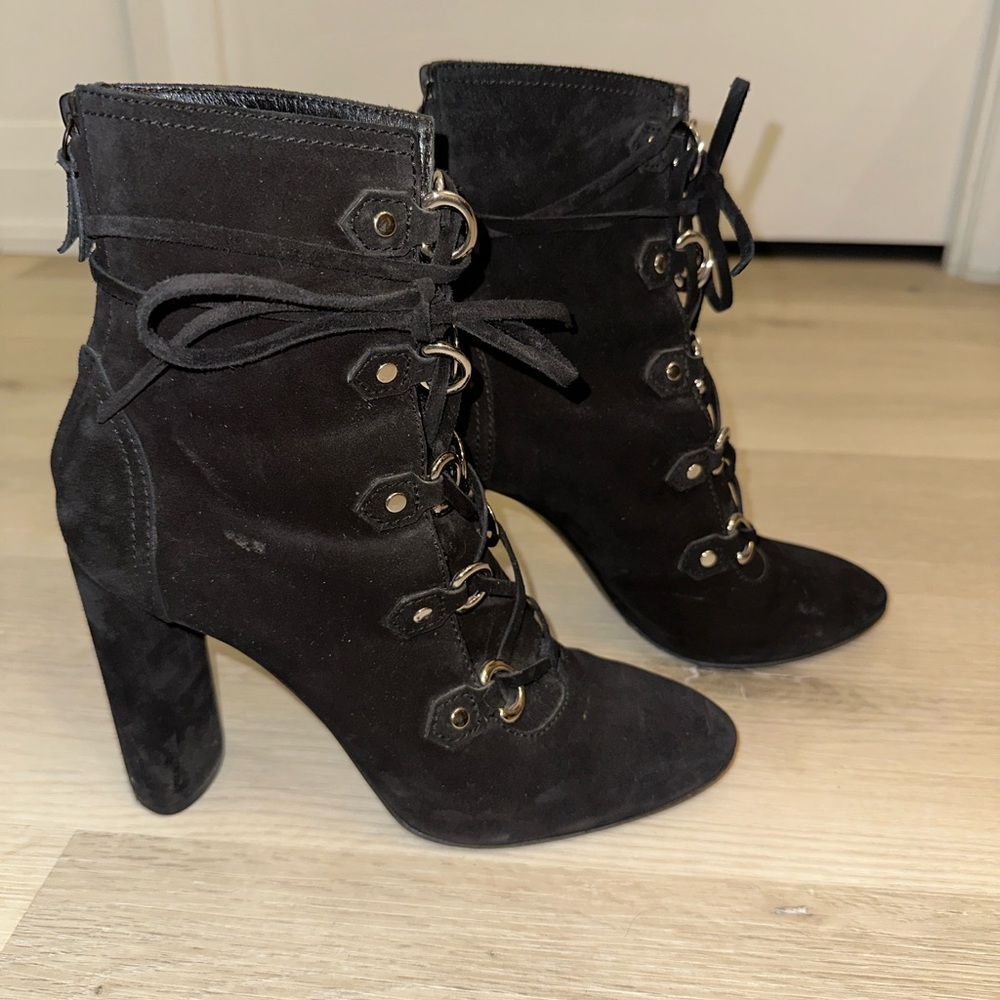 Casadei Black Lace-Up Suede Boots
